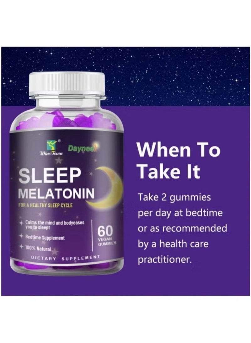 Wins Town Natural Melatonin 6mg Sleep Gummies, 60 Vegan Count, Halal Bedtime Supplement for Regulating Healthy Sleep Cycles, No Added Sugar, Non-GMO - Image 2